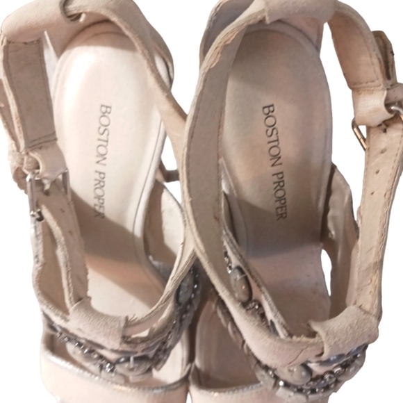 Boston Proper Silver Moon Platform Stiletto Heel Sandals Suede Cream/Gray Stone - Picture 4 of 11